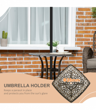 Outsunny 54 x 54cm Aluminium Outdoor Garden Side Table w/ Umbrella Hole, Bronze