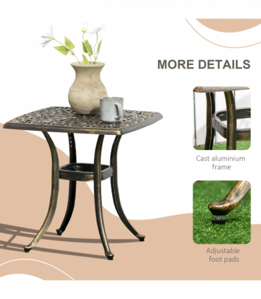 Outsunny 54 x 54cm Aluminium Outdoor Garden Side Table w/ Umbrella Hole, Bronze