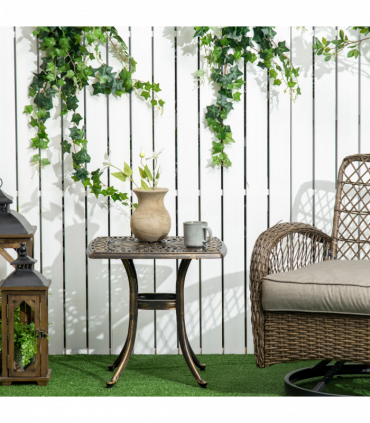 Outsunny 54 x 54cm Aluminium Outdoor Garden Side Table w/ Umbrella Hole, Bronze