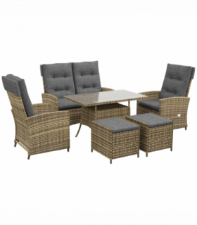 Outsunny 6 Piece Rattan Table and Chairs Set with Cushions for Outdoor Grey