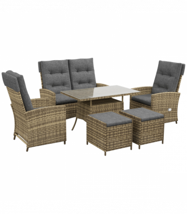 Outsunny 6 Piece Rattan Table and Chairs Set with Cushions for Outdoor Grey