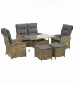 Outsunny 6 Piece Rattan Table and Chairs Set with Cushions for Outdoor Grey