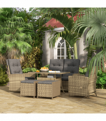 Outsunny 6 Piece Rattan Table and Chairs Set with Cushions for Outdoor Grey