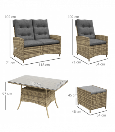 Outsunny 6 Piece Rattan Table and Chairs Set with Cushions for Outdoor Grey