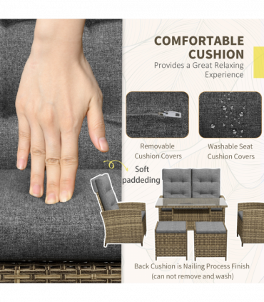 Outsunny 6 Piece Rattan Table and Chairs Set with Cushions for Outdoor Grey