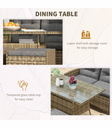 Outsunny 6 Piece Rattan Table and Chairs Set with Cushions for Outdoor Grey