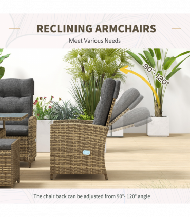 Outsunny 6 Piece Rattan Table and Chairs Set with Cushions for Outdoor Grey