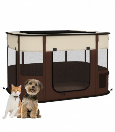 PawHut Portable Dog Pen for Puppies, Rabbits, Kittens, Guinea Pigs - Brown