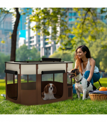 PawHut Portable Dog Pen for Puppies, Rabbits, Kittens, Guinea Pigs - Brown