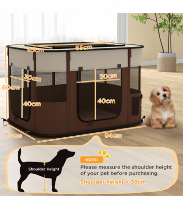 PawHut Portable Dog Pen for Puppies, Rabbits, Kittens, Guinea Pigs - Brown