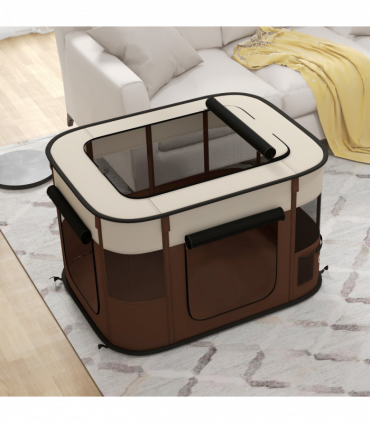 PawHut Portable Dog Pen for Puppies, Rabbits, Kittens, Guinea Pigs - Brown