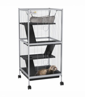 PawHut Rolling Small Animal Cage for Chinchillas Ferrets Kittens W/ Ramp Grey