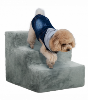 PawHut Three-Step Portable Dog Stairs with Washable Plush Cover, for Small Pets