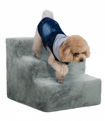 PawHut Three-Step Portable Dog Stairs with Washable Plush Cover, for Small Pets