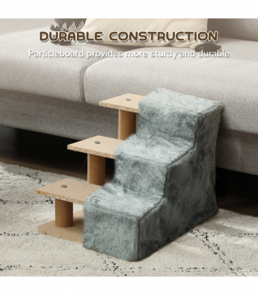 PawHut Three-Step Portable Dog Stairs with Washable Plush Cover, for Small Pets