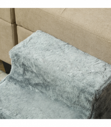 PawHut Three-Step Portable Dog Stairs with Washable Plush Cover, for Small Pets