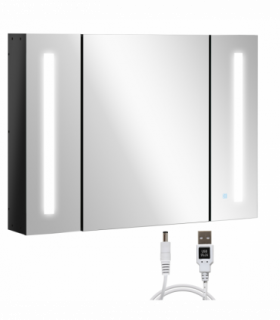 kleankin LED Bathroom Mirror Cabinet with Shelves Wall Mount High Gloss Black