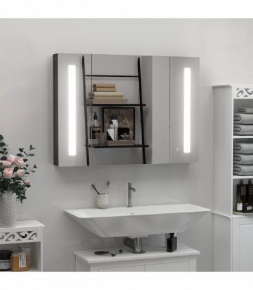 kleankin LED Bathroom Mirror Cabinet with Shelves Wall Mount High Gloss Black