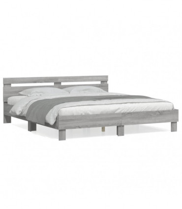 vidaXL Bed Frame with Headboard Grey Sonoma 200x200 cm Engineered Wood