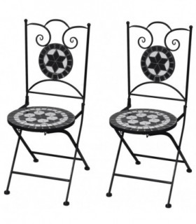 Folding Bistro Chairs 2 pcs Ceramic Black and White