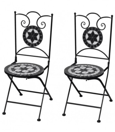 Folding Bistro Chairs 2 pcs Ceramic Black and White