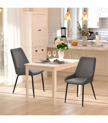 Dining Chairs Set Of 2 Grey PU Leather Metal Frame Quilted Back 89x49x60cm