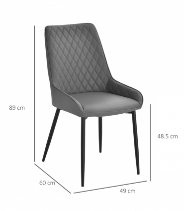 Dining Chairs Set Of 2 Grey PU Leather Metal Frame Quilted Back 89x49x60cm
