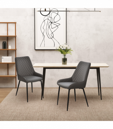 Dining Chairs Set Of 2 Grey PU Leather Metal Frame Quilted Back 89x49x60cm