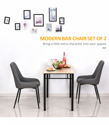 Dining Chairs Set Of 2 Grey PU Leather Metal Frame Quilted Back 89x49x60cm