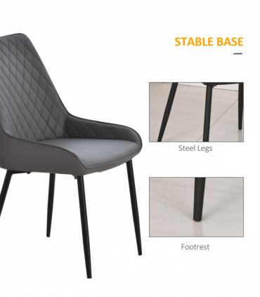 Dining Chairs Set Of 2 Grey PU Leather Metal Frame Quilted Back 89x49x60cm