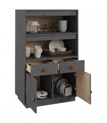 Highboard Grey 67x40x108.5 cm Solid Wood Pine