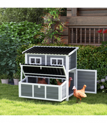 PawHut Wooden Chicken Coop w/ Nesting Box for 4-6 Chickens, 100 x 86 x 100cm