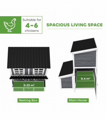 PawHut Wooden Chicken Coop w/ Nesting Box for 4-6 Chickens, 100 x 86 x 100cm