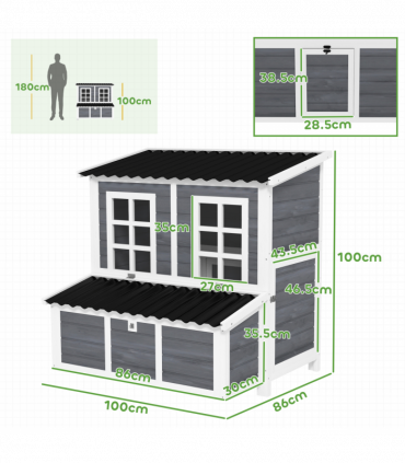 PawHut Wooden Chicken Coop w/ Nesting Box for 4-6 Chickens, 100 x 86 x 100cm
