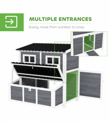 PawHut Wooden Chicken Coop w/ Nesting Box for 4-6 Chickens, 100 x 86 x 100cm