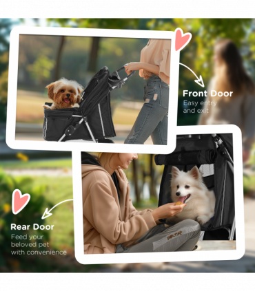 Pet Stroller Pushchair Carrier for Cat Puppy with 3 Wheels Black