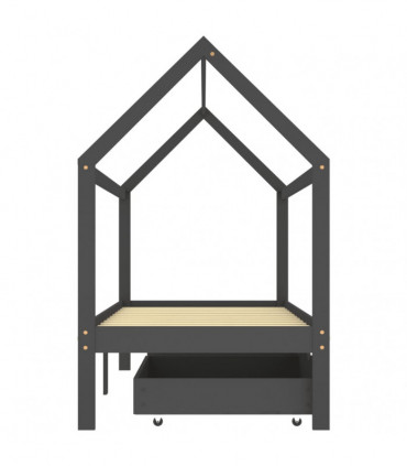 Kids Bed Frame with Drawers Dark Grey Solid Pine Wood 90x200cm