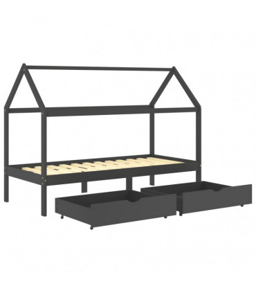 Kids Bed Frame with Drawers Dark Grey Solid Pine Wood 90x200cm