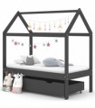 Kids Bed Frame with a Drawer Dark Grey Solid Pine Wood 70x140cm