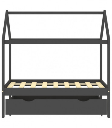 Kids Bed Frame with a Drawer Dark Grey Solid Pine Wood 70x140cm