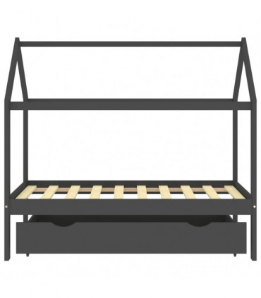 Kids Bed Frame with a Drawer Dark Grey Solid Pine Wood 80x160cm