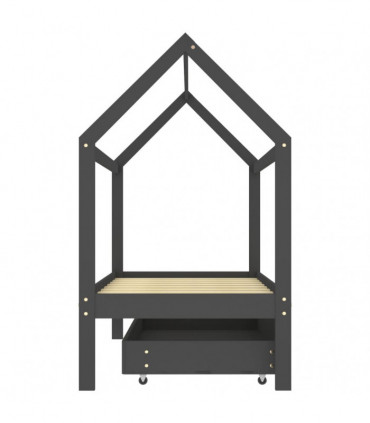 Kids Bed Frame with a Drawer Dark Grey Solid Pine Wood 80x160cm