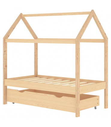 Kids Bed Frame with a Drawer Solid Pine Wood 70x140 cm