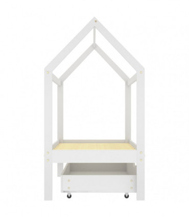 Kids Bed Frame with a Drawer White Solid Pine Wood 70x140 cm