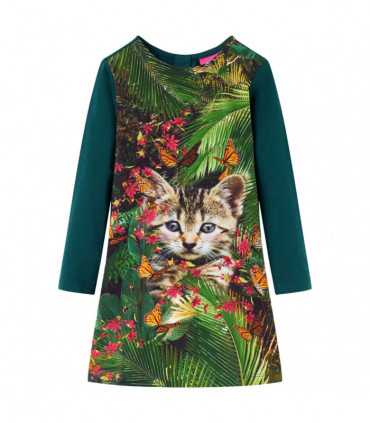 Kids' Dress with Long Sleeves Dark Green 116
