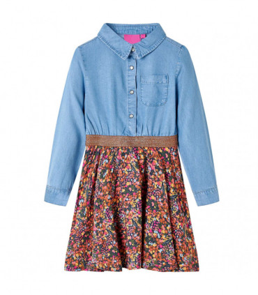 Kids' Dress with Long Sleeves Navy and Denim Blue 104