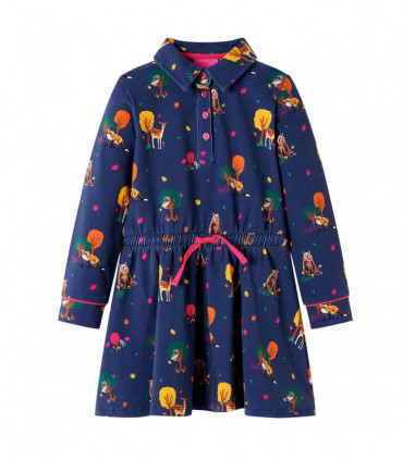 Kids' Dress with Long Sleeves and Drawstring Navy 116