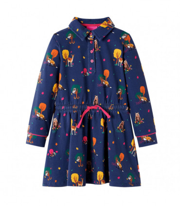 Kids' Dress with Long Sleeves and Drawstring Navy 128