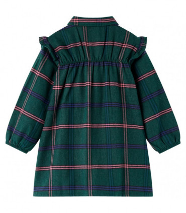Kids' Dress with Long Sleeves and Ruffles Dark Green 104