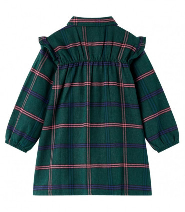 Kids' Dress with Long Sleeves and Ruffles Dark Green 128